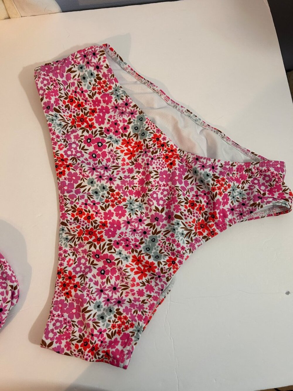Floral Bikini Size L Pink Orange High-Waisted Ruched Top Retro Cottagecore NWOT - Picture 5 of 13